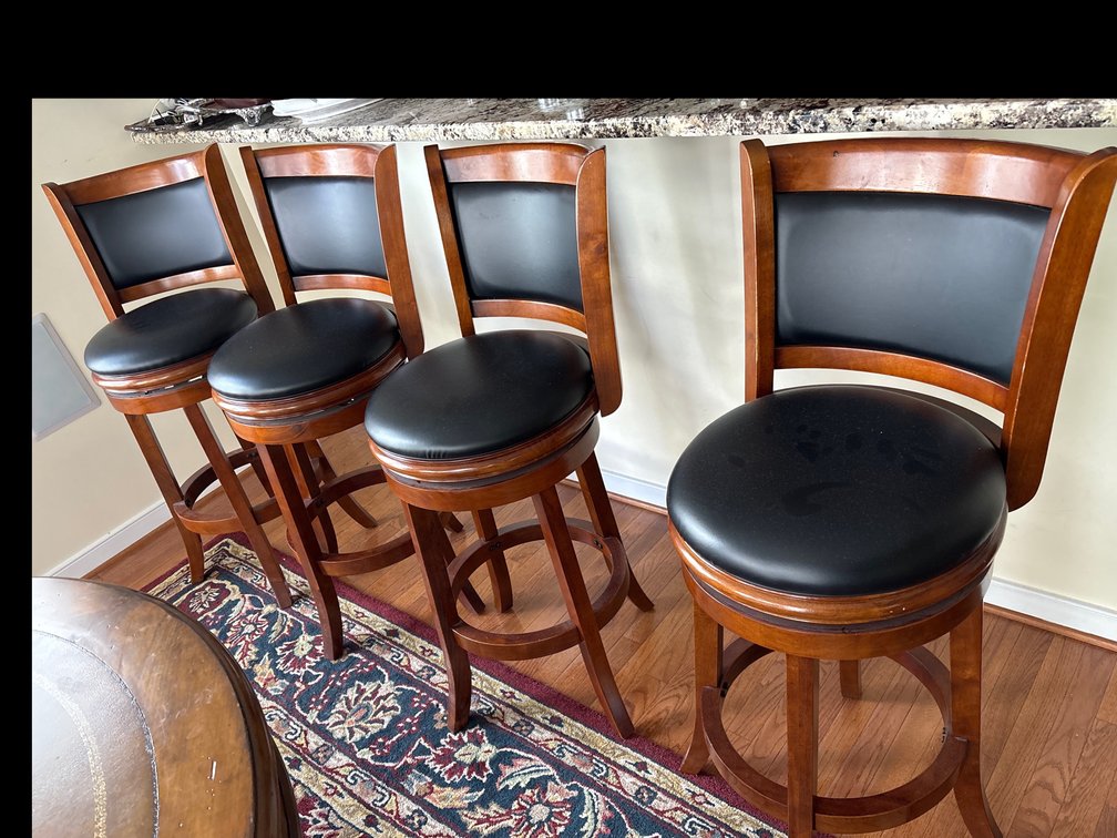 Wood and vinyl bar stools; seat is 29” from floor