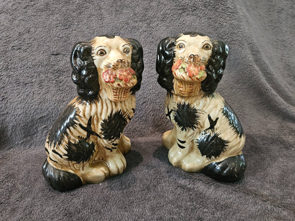 Staffordshire Dog Pair with Flower Baskets