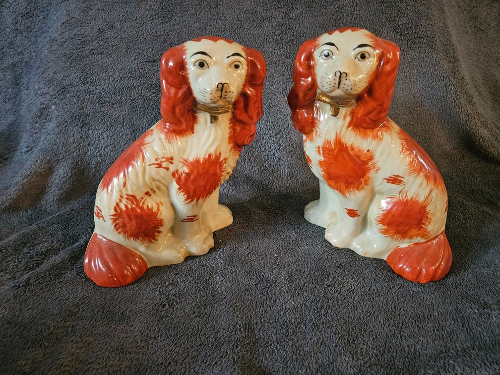 Pair of Orange Staffordshire Dogs