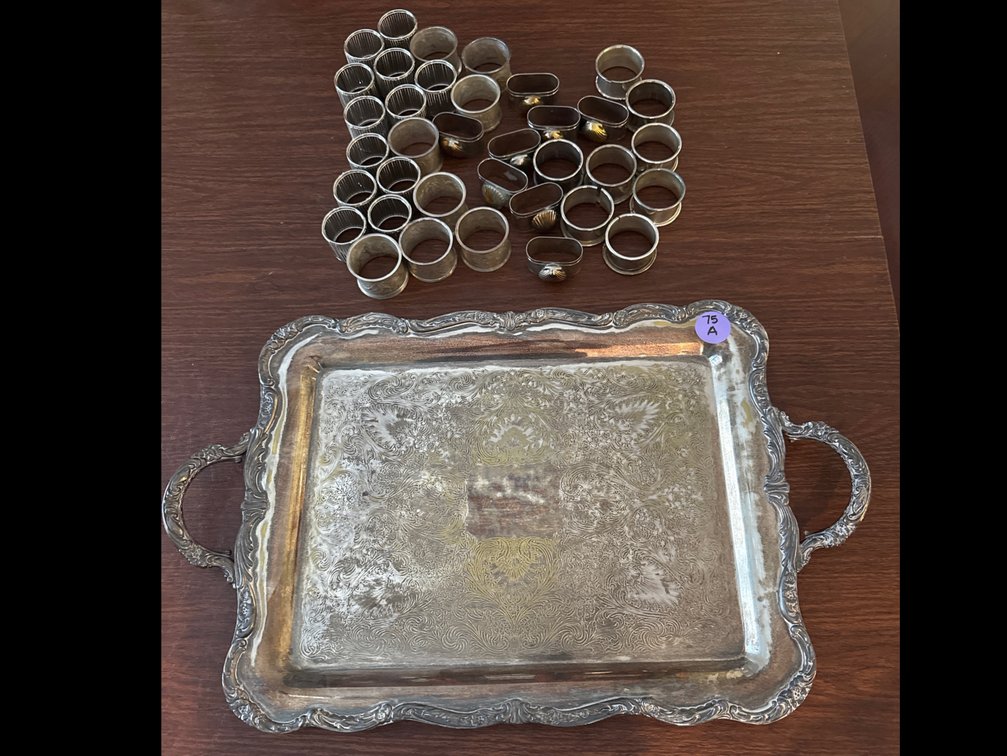 Silverplate Tray and Assorted Napkin Rings 