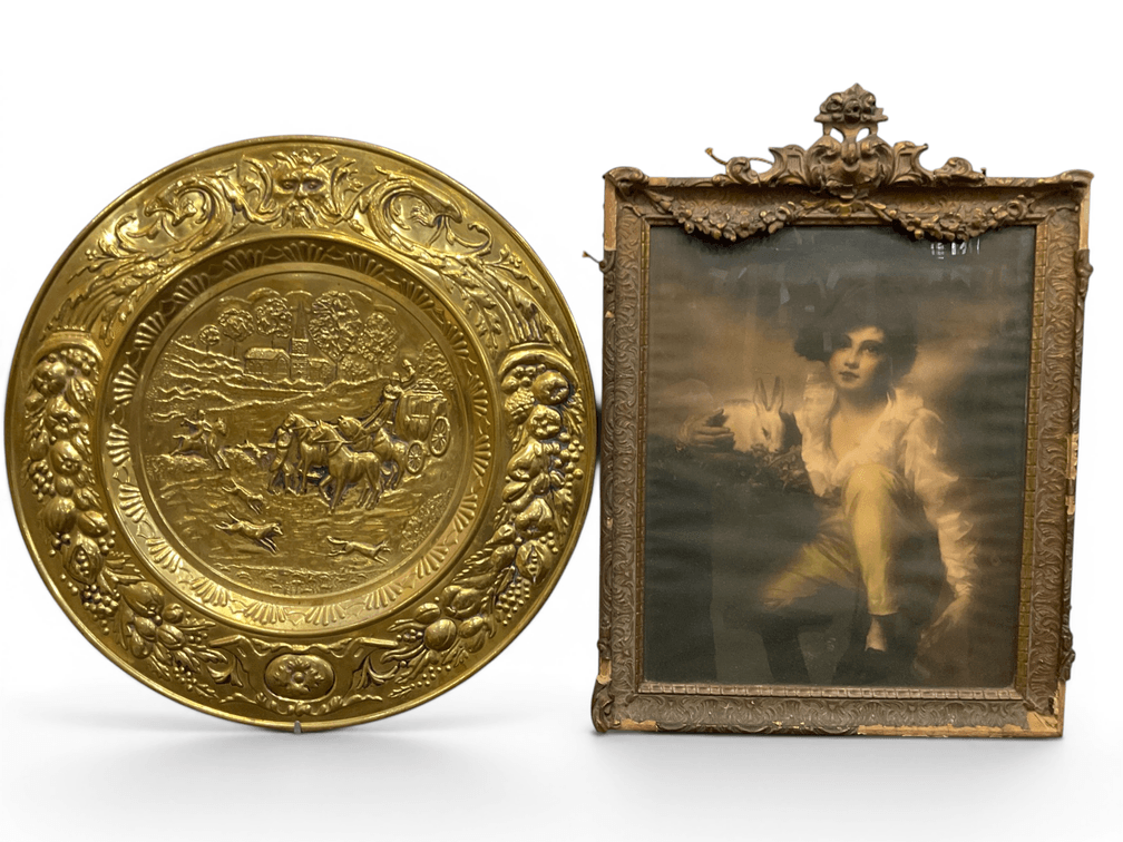 Ornately Framed Print and Brass Plate