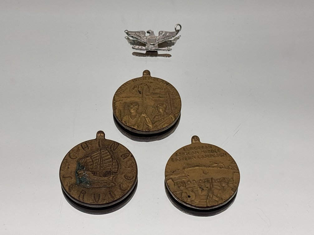 Three US Campaign Medals and Eagle Charm