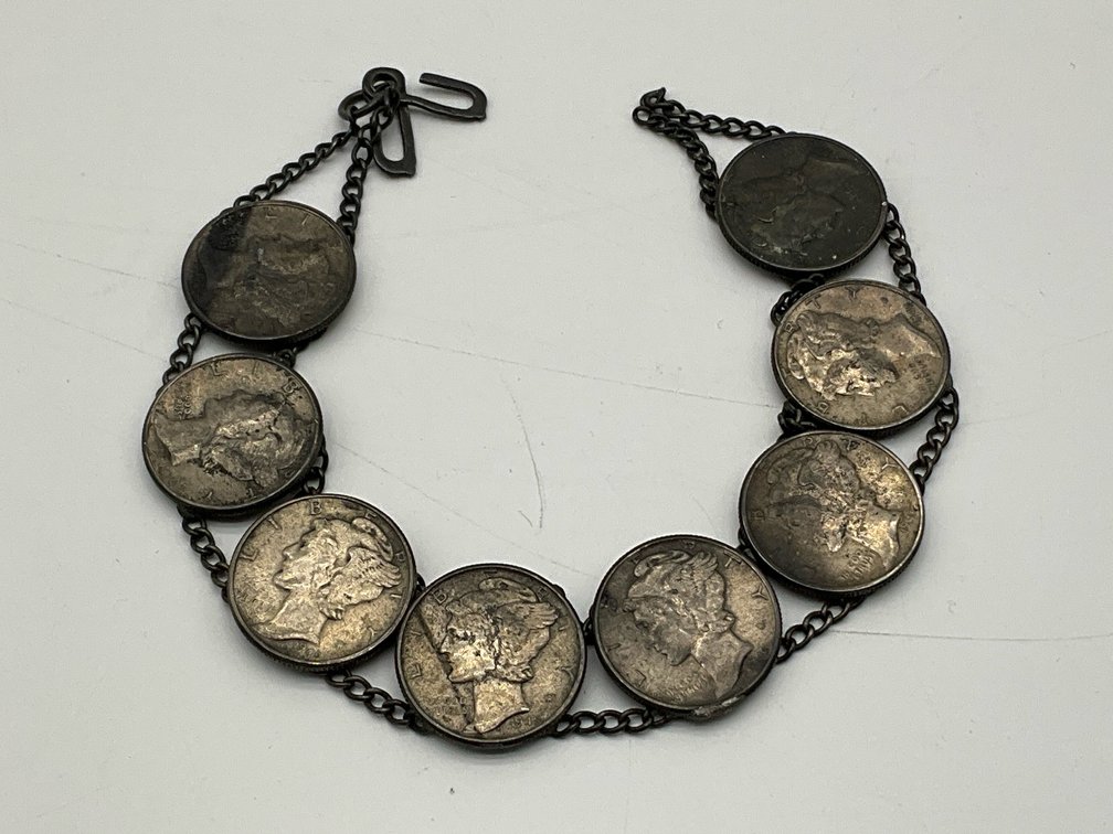 Silver Mercury Head Dime Link Bracelet
