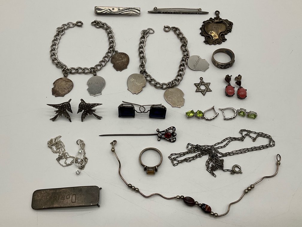 Sterling Silver Charm Bracelets, Earrings and  Brooches