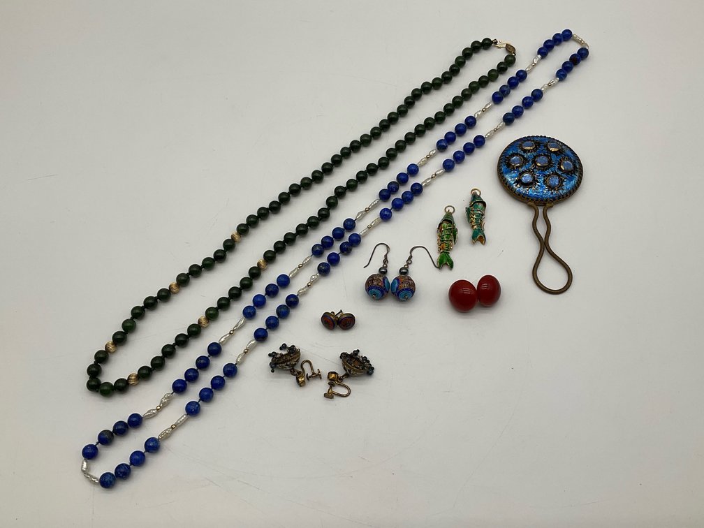 Hardstone Beaded Necklaces and Enameled Earrings