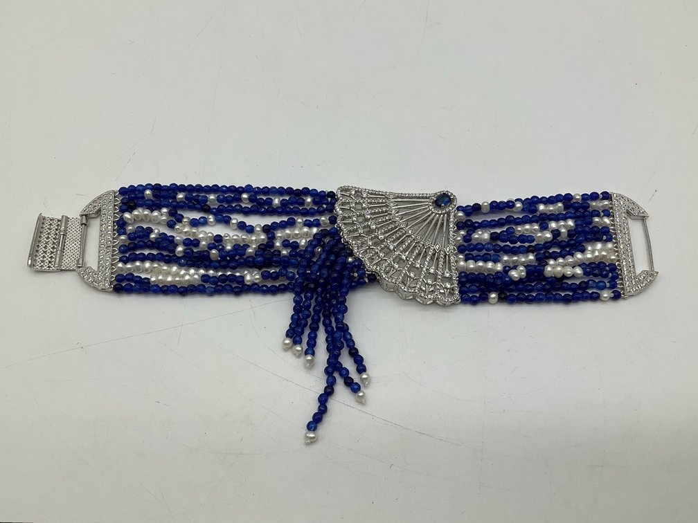 Deco Style Bead and Seed Pearl Sterling Silver Bracelet