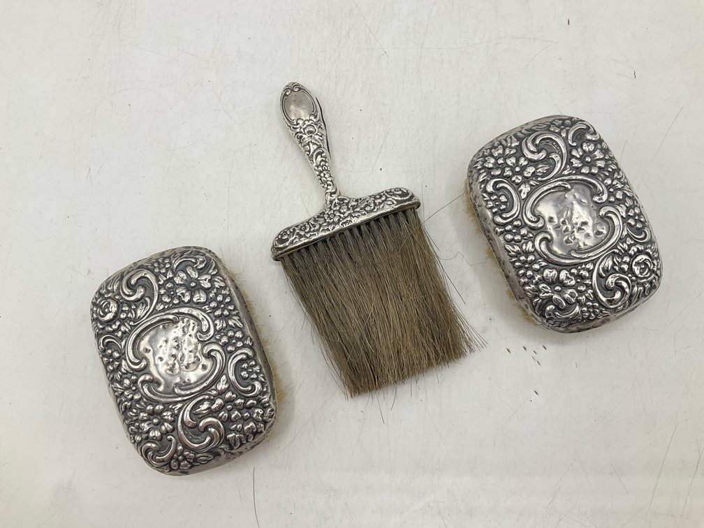 3 Sterling Repousse Clothes Brushes