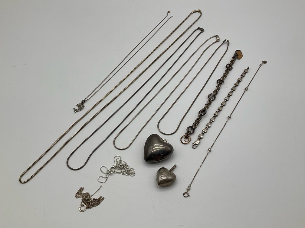 Sterling Silver Chain Necklaces and Puffy Heart Pendants