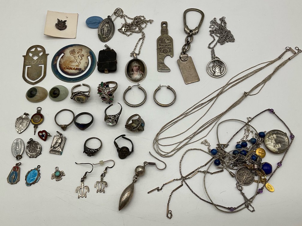 Sterling Bookmarks, Rings, Religious Medals and Necklaces