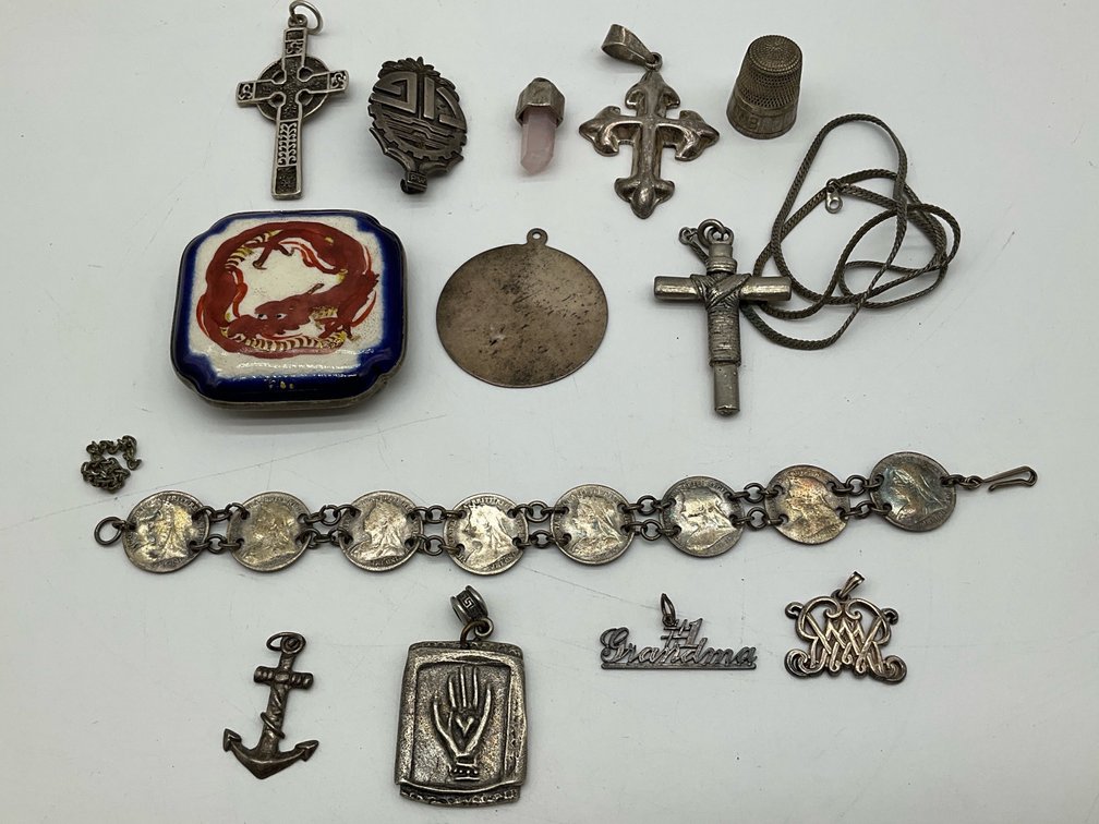 Coin Bracelet, Belt Buckle and Pendants