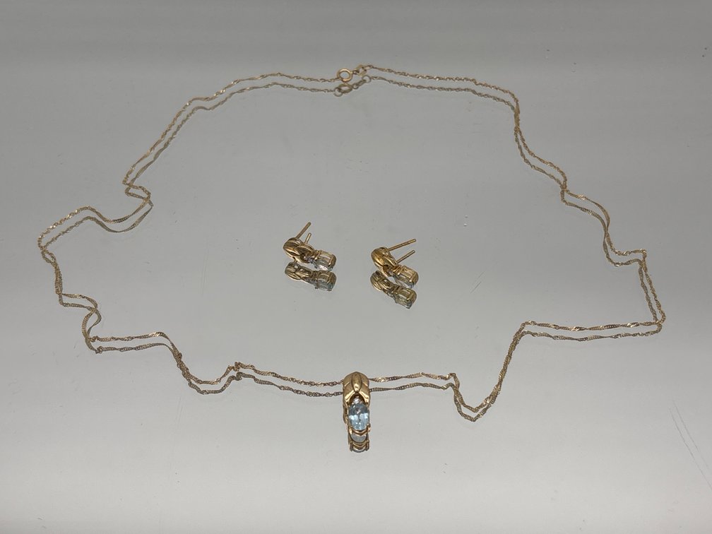 Blue Topaz Earrings and Necklace Suite