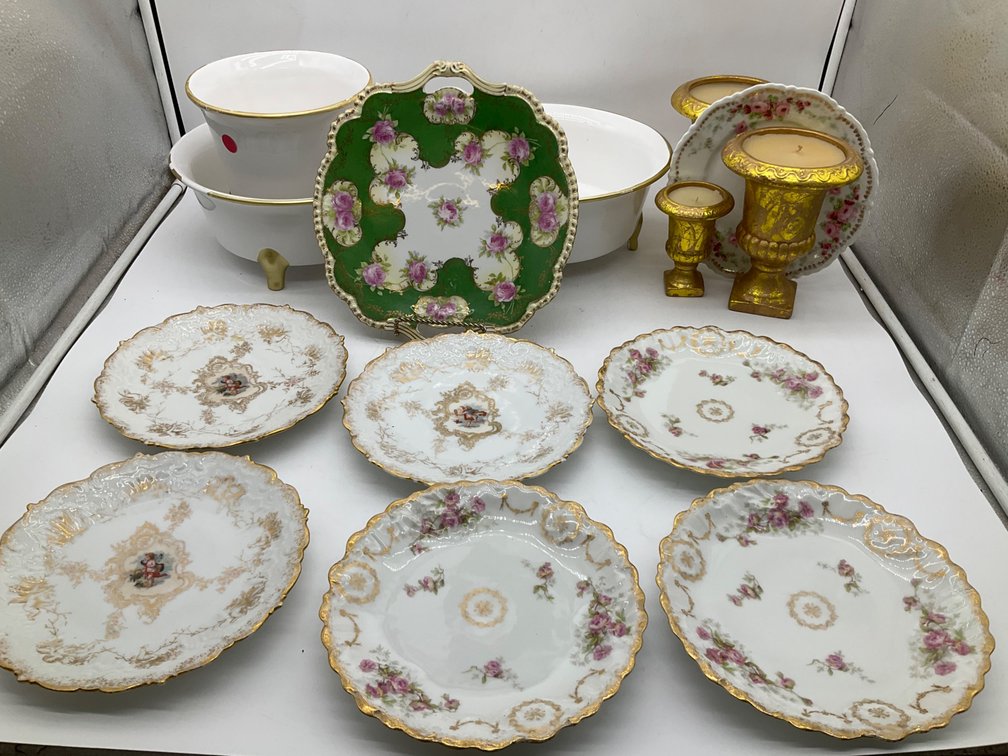 French Porcelain Dishes, Centerpiece Footed Bowls, Candles