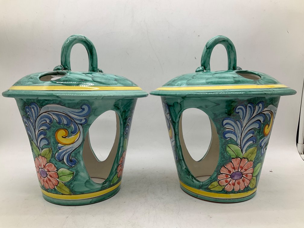 Two Vietri Su Mare Almafi Ceramic Tabletop Lanterns