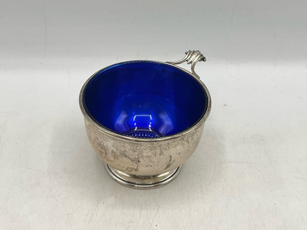 Small Sterling Bowl With Cobalt Glass Insert