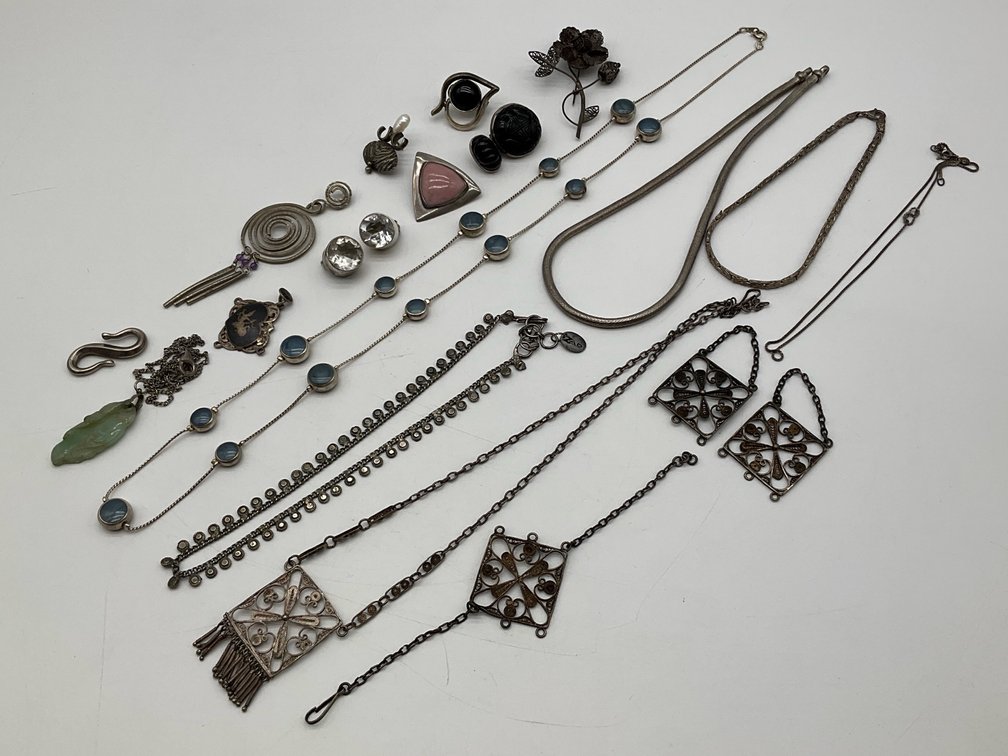 Silver Necklaces, Single Earrings and Brooches