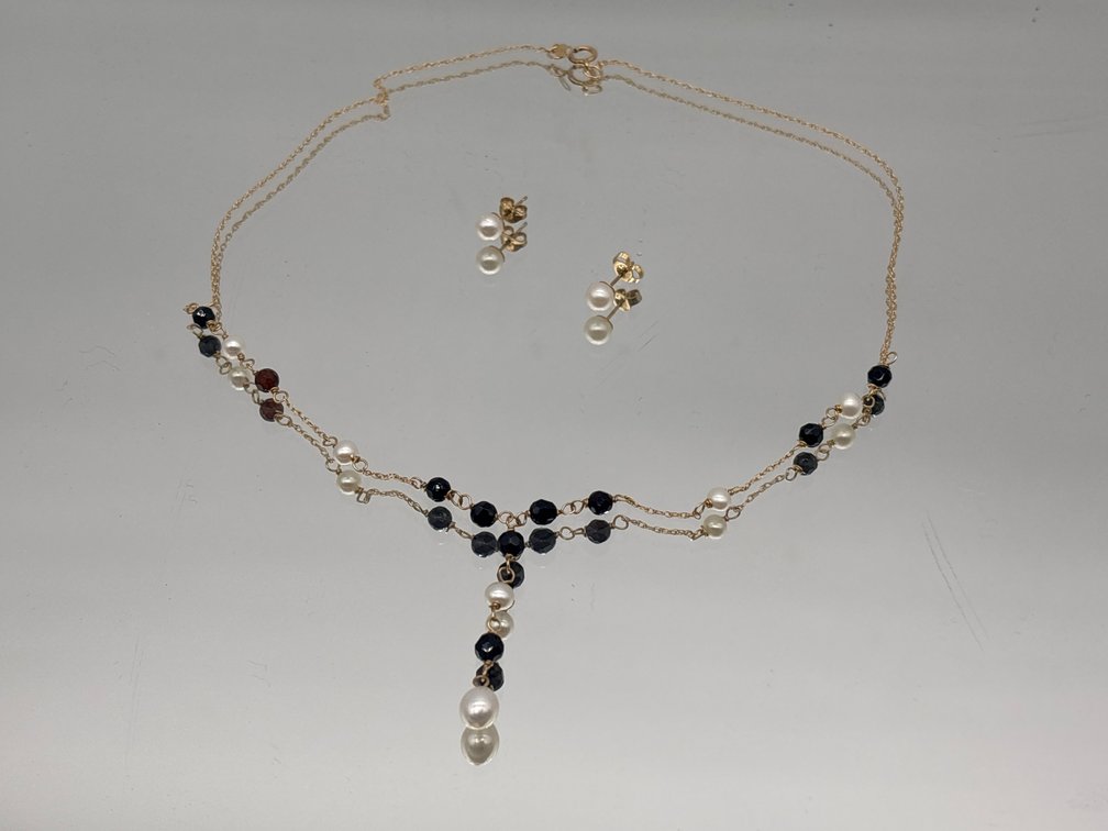 14K Yellow Gold Pearl Necklace & Earrings
