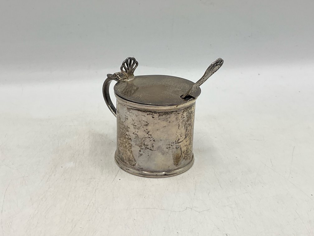 English Sterling Mustard Jar With Cobalt Insert