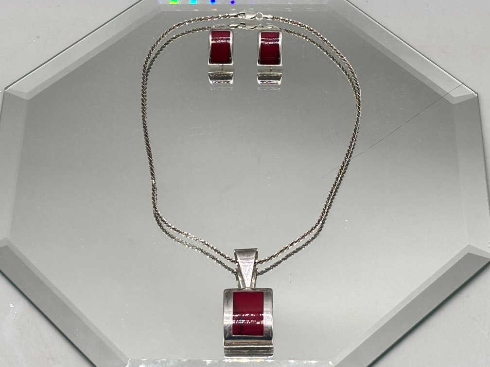 Mexican Sterling Silver and Red Jasper Jewelry Suite