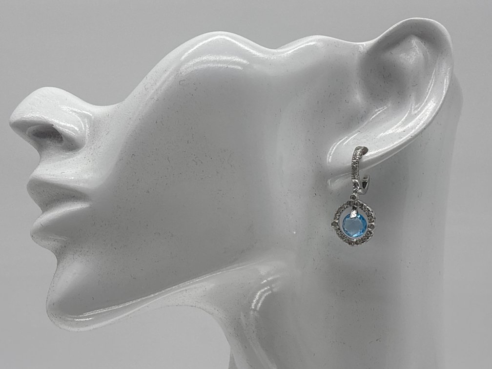 18K White Gold Diamond and Blue Topaz Drop Earrings
