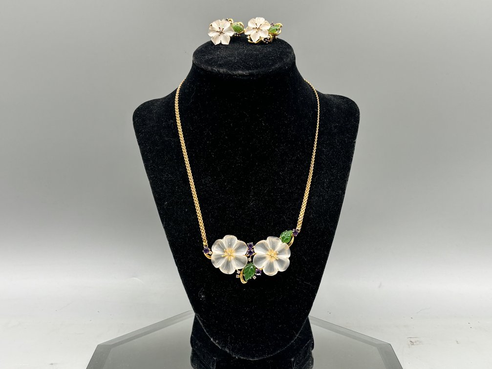 18K Impatiens Amethyst, Diamond and Jade Jewelry Suite