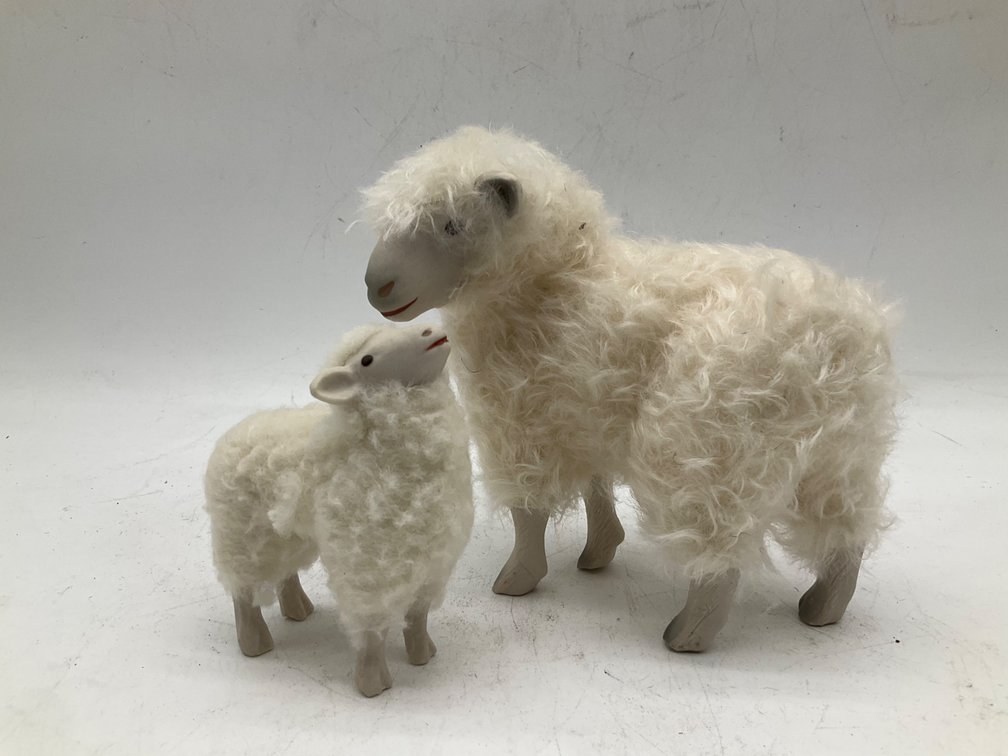 Wool and Porcelain Sheep Figurines
