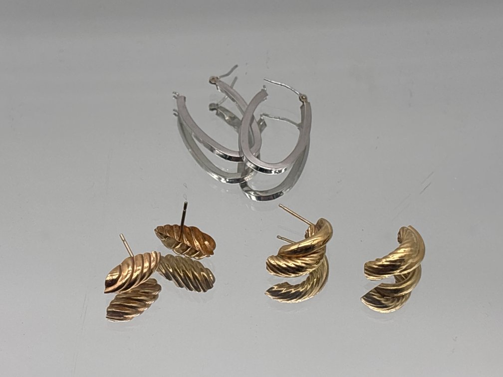 Three Pairs of 14K Gold Earrings