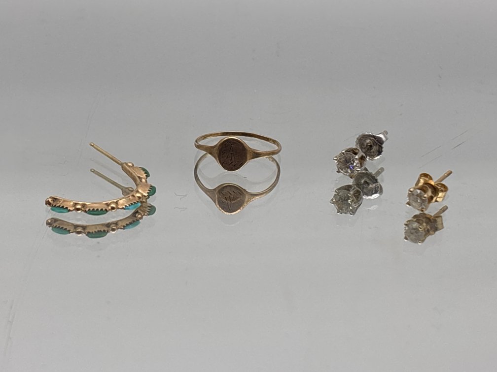 Single Earring, Diamonds Studs and Signet Ring