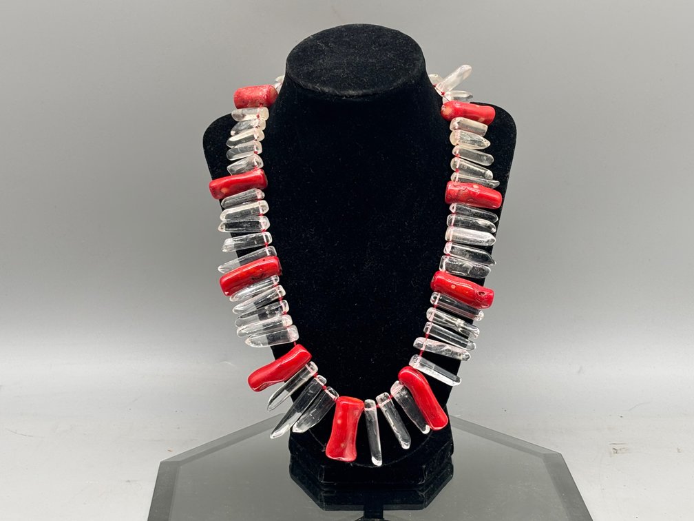 Coral and Quartz Crystal Necklace