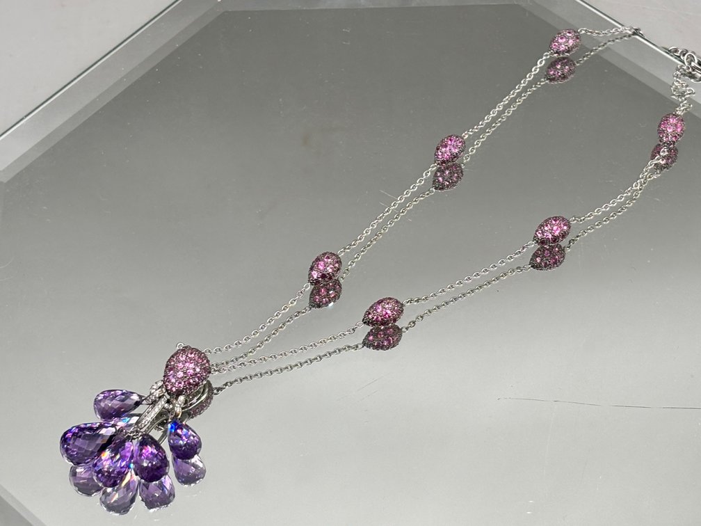 18K Amethyst and Pave Diamond Drop Necklace