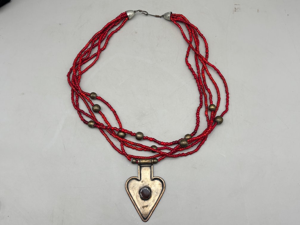 Seed Bead and Carnelian Pendant Necklace