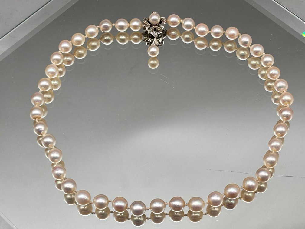 Strand of Hand-Knotted Pearls with 14K & Diamond Clasp