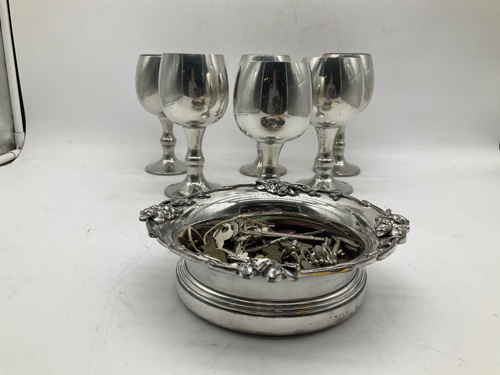 Sheffield Pewter Goblets, Silverplate Wine Coaster