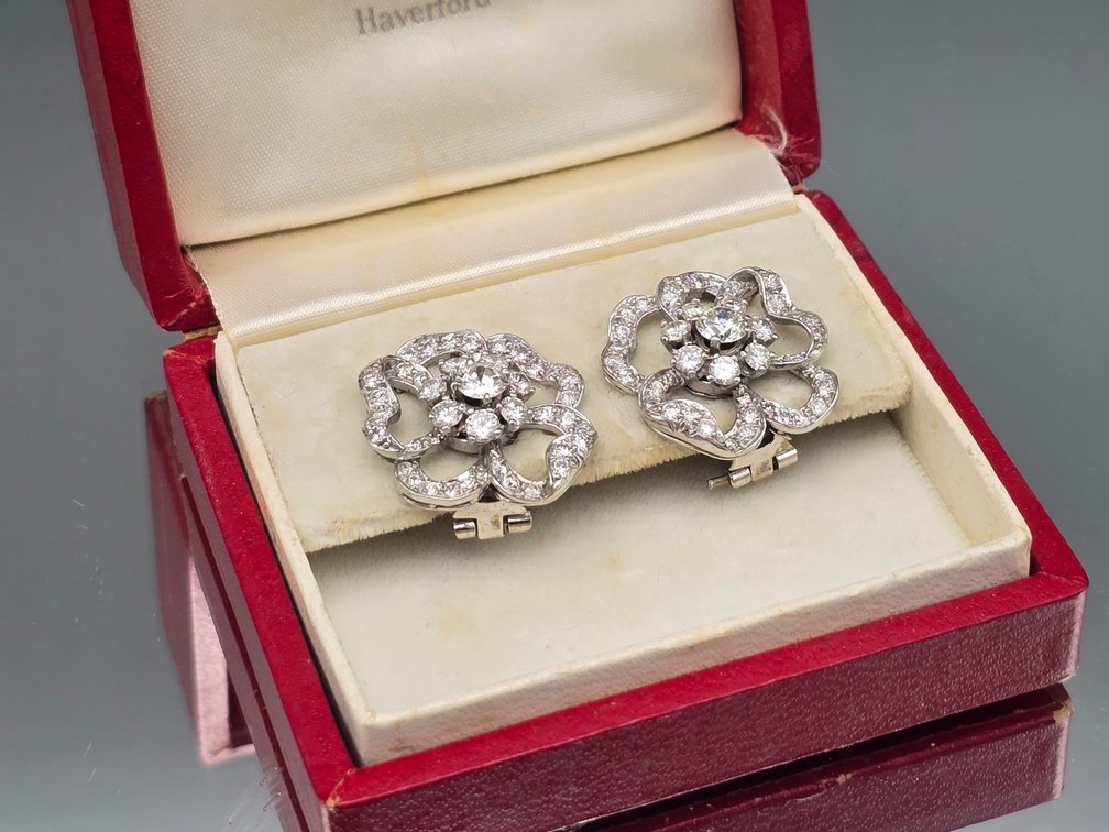 14K Flower-Form Diamond Earrings