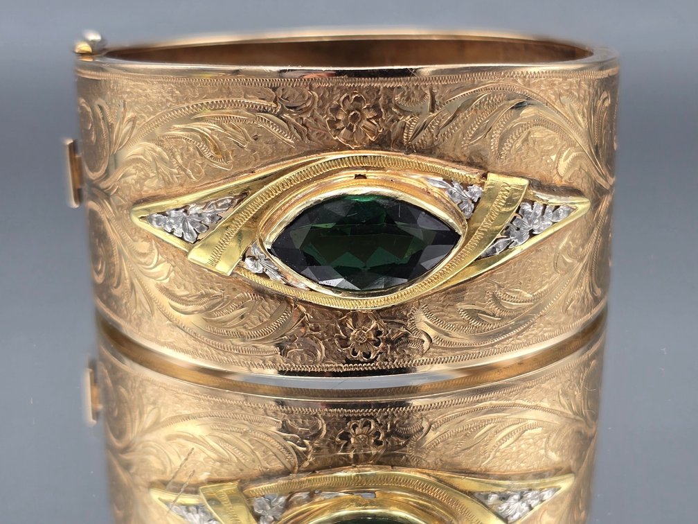 14K Marquise Cut Emerald Bangle Bracelet