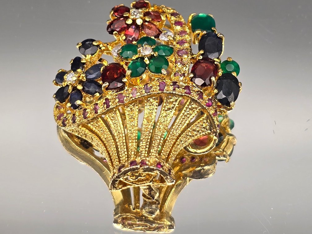 10K Multi Gemstone Bouquet Brooch