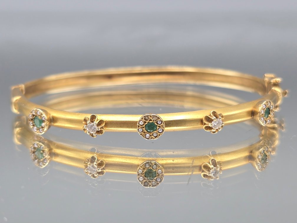 14K Victorian Revival Diamond and Emerald Bracelet