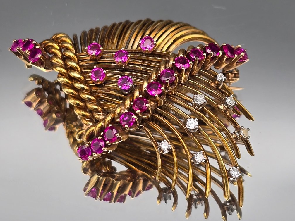 18K Ruby and Diamond Spray Brooch