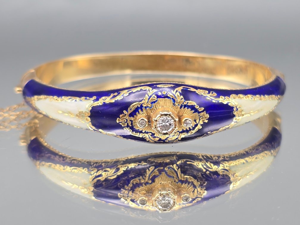 14K Blue Enamel and Diamond Bracelet