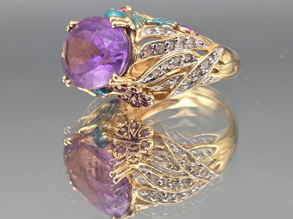 14K Amethyst Flora and Fauna Ring