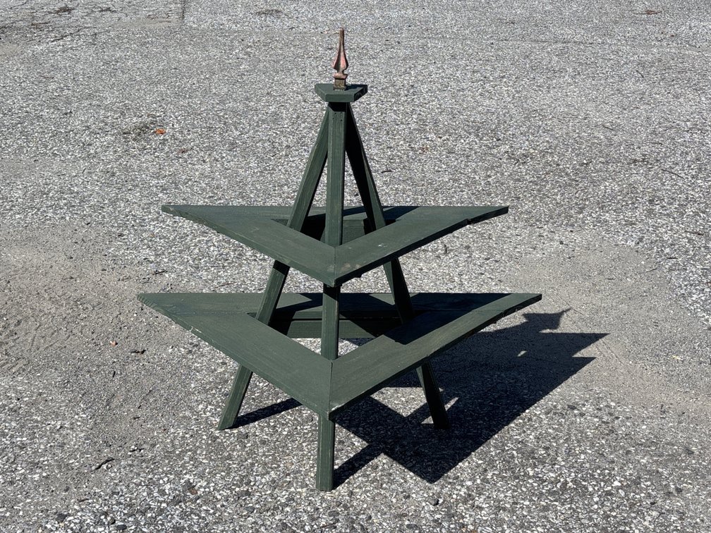 Green-Painted Pine Two-Tier Plant Stand