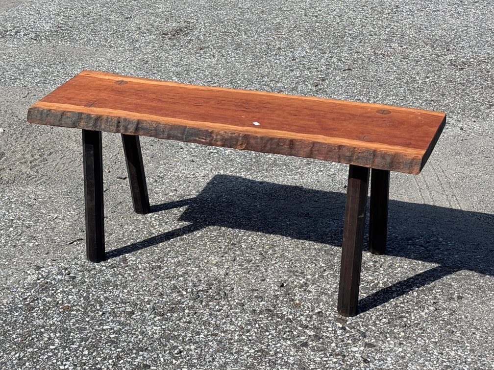 Mortised Through Live Edge Walnut Splay Leg Bench