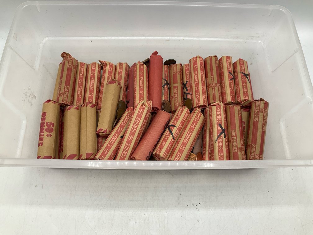 Box Of Rolled U.S. Pennies