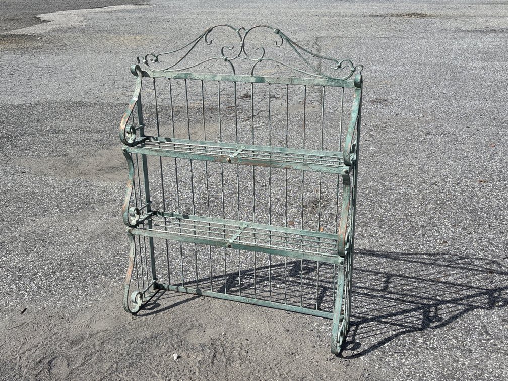 Verdegris Painted Scrolled Iron Bakers Rack
