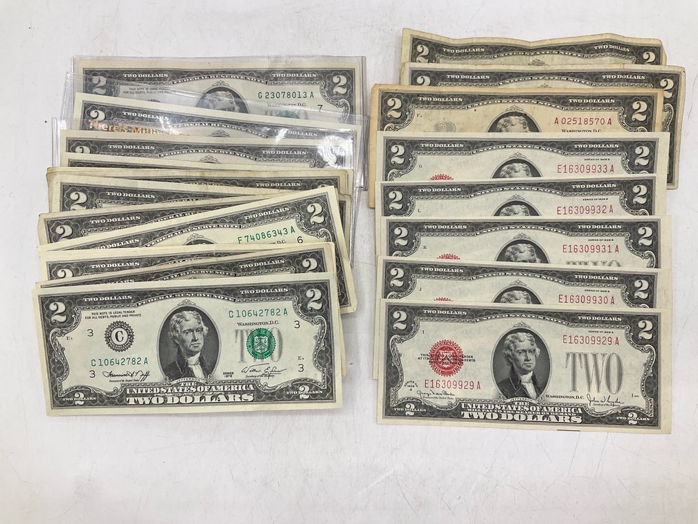 Collection of $2 Bills, Some With Red Seals