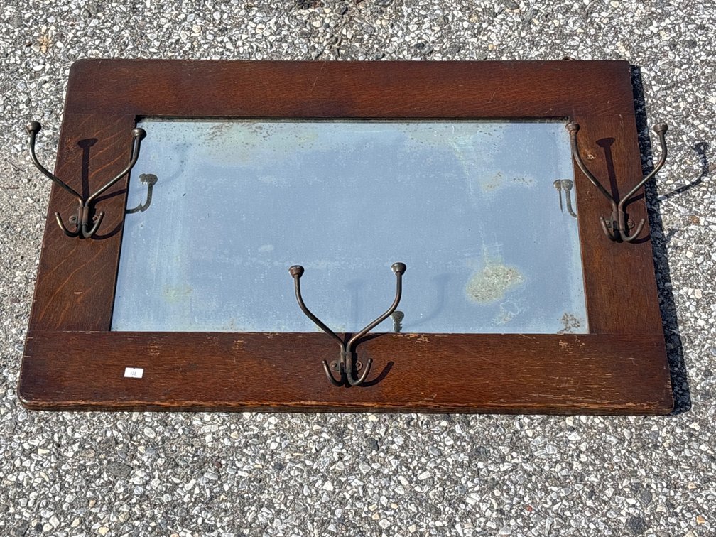 Victorian Oak Mirror Centered Hat Rack