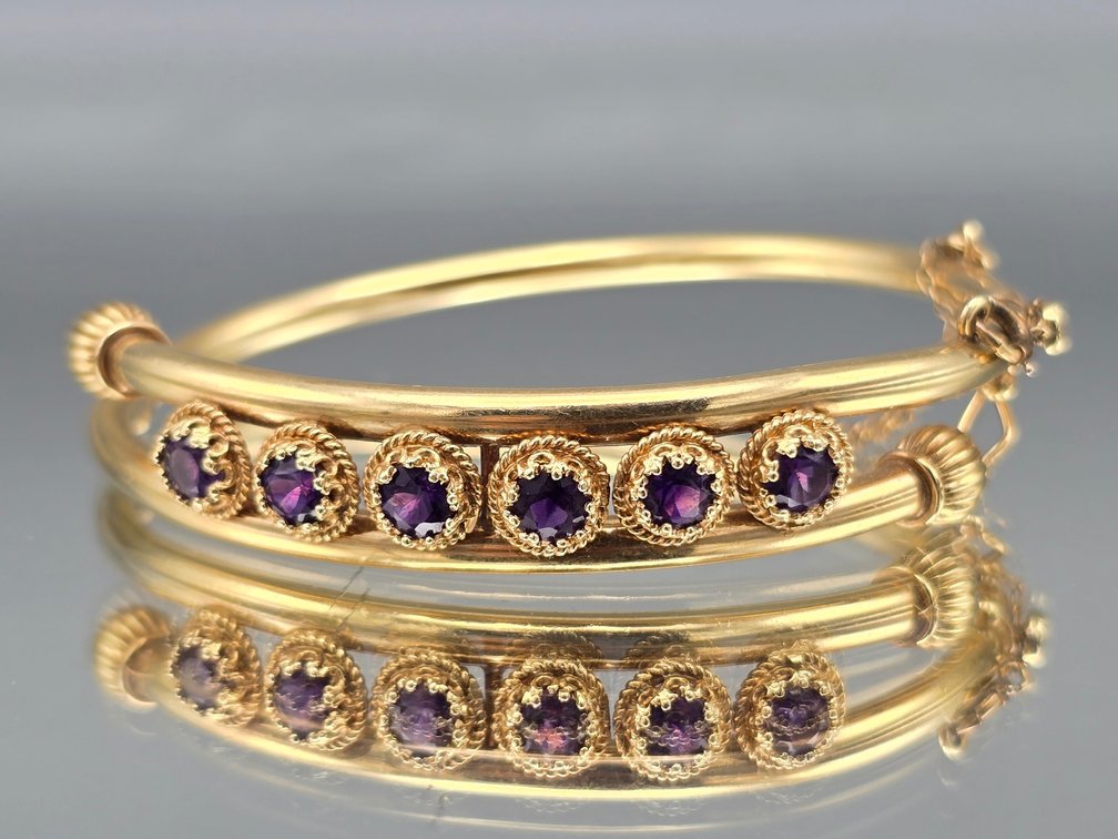 14K Toi et Moi Amethyst Bangle Bracelet