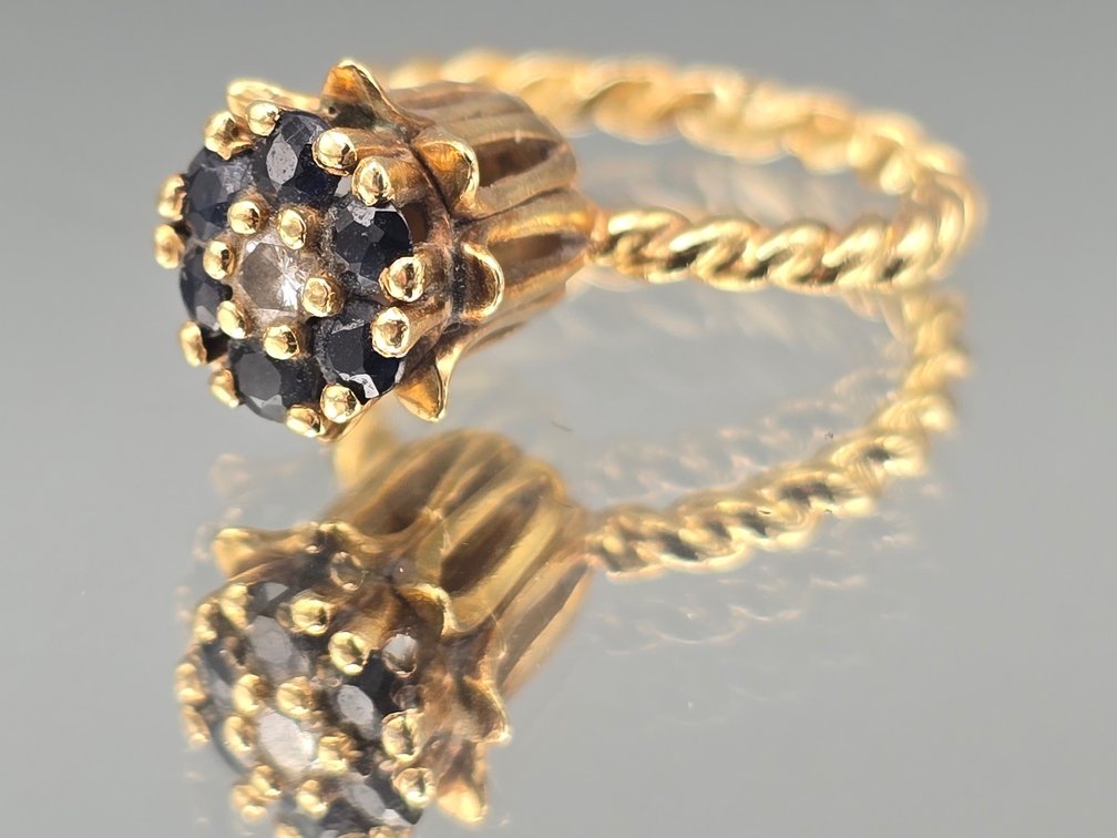 14K Blue Topaz Tulip Domed Ring