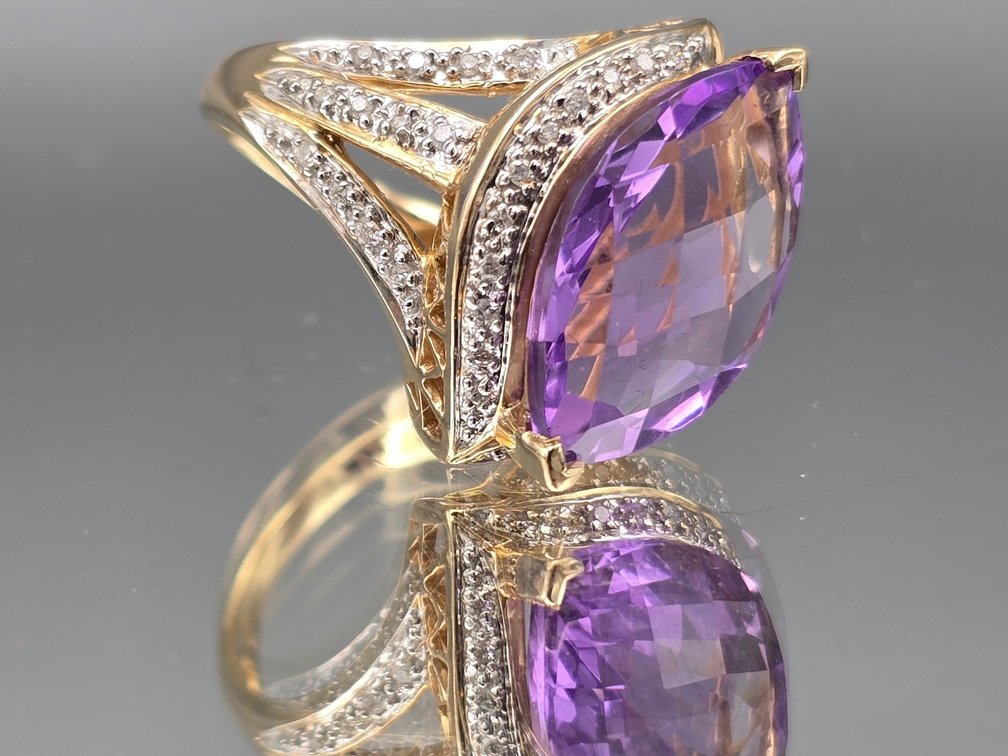 14K Marquise-Cut Amethyst and Diamond Ring
