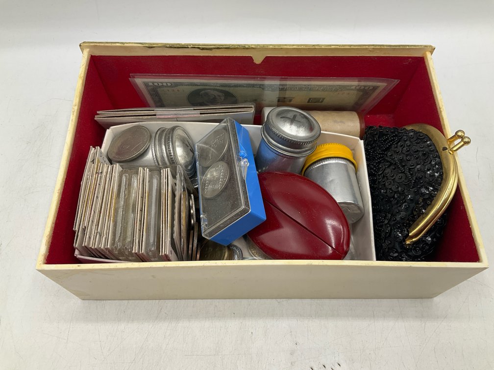 Box of Foreign Coins & Currency, Tokens & More