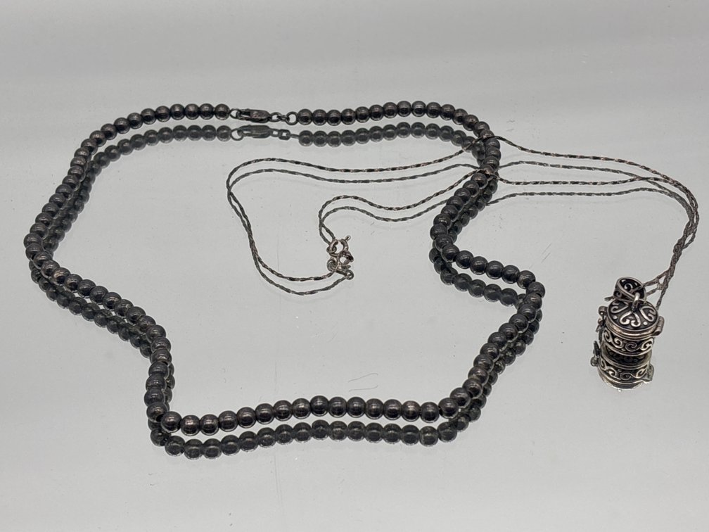 Sterling Silver Keepsake Pendant Necklace and Polished Ball Necklace